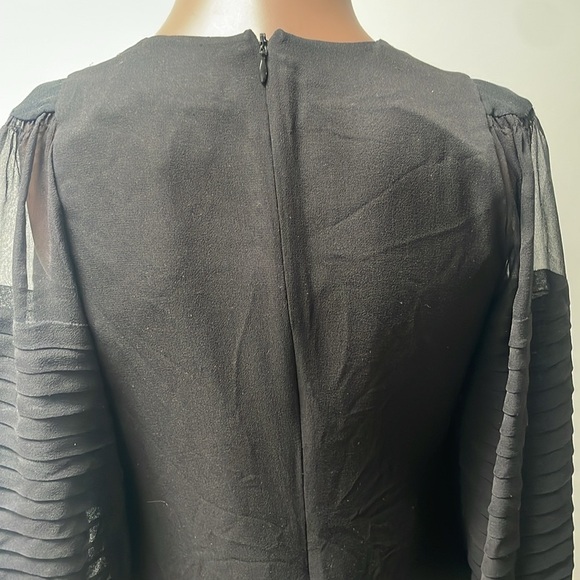 Robert Rodriguez Silk Shift Dress Balloon Shortsleeves Buttons Sheer Black 4 - Picture 8 of 12